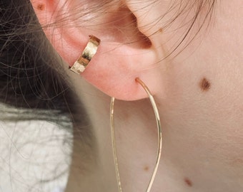 Solid Gold Ear Cuff - 9ct Gold Hammered Or Smooth Ear Cuff - Wide Gold Ear Cuff