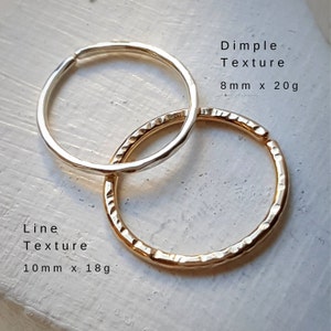 Silver Conch Hoops  -  Hammered Cartilage Hoops In Gold or Silver  -  Small Textured Helix Hoops - Nose Ring - Septum Ring, Conch Piercing