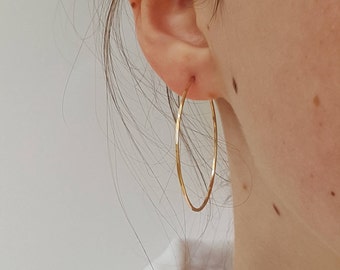 Large Gold Hoop Earrings - Thin Hammered Gold Hoops - Minimalist 2 Inch Gold Hoops