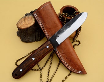 Handmade High Carbon Steel Hunting Knife: Walnut Wood Handle, Leather Sheath
