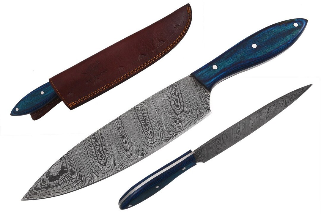 Italian Chef Knife Flat Handle Damascus Steel Blade 13' Etsy