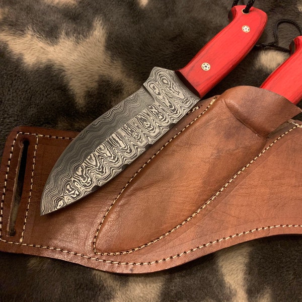 Symbols of love Red" Micarta sheet with Damascus steel Best Horizontal Carry Fixed Blade Knives(Box-74)