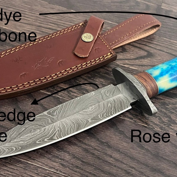 Damascus Hunting Knife, Damascus Fixed Blade Knife, Damascus dagger double edge blade,  Hand Made Knives Gifts For Men USA