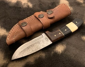 Zebra _Custom Handmade Damascus Bush Craft Knife Combination Of Bone, Horn& Walnut Wood (Ext-55)