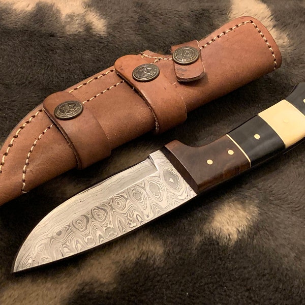 Zebra _Custom Handmade Damascus Bush Craft Knife Combination Of Bone, Horn& Walnut Wood (Ext-55)