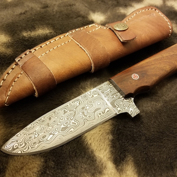 Best Gift for father day-limited Addition -  Raindrop Damascus pattern  Steel Hand craft Knife with Walnut  wood scale "8"