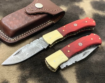 Damascus Folding pocket knife-Groomsmen Gift -Survival. Hunting , camping & hiking knife