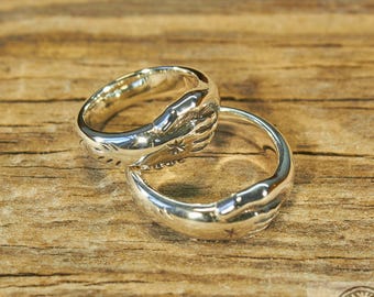 Sterling Silver Fede Wedding Ring Set, Clasped Hands Design