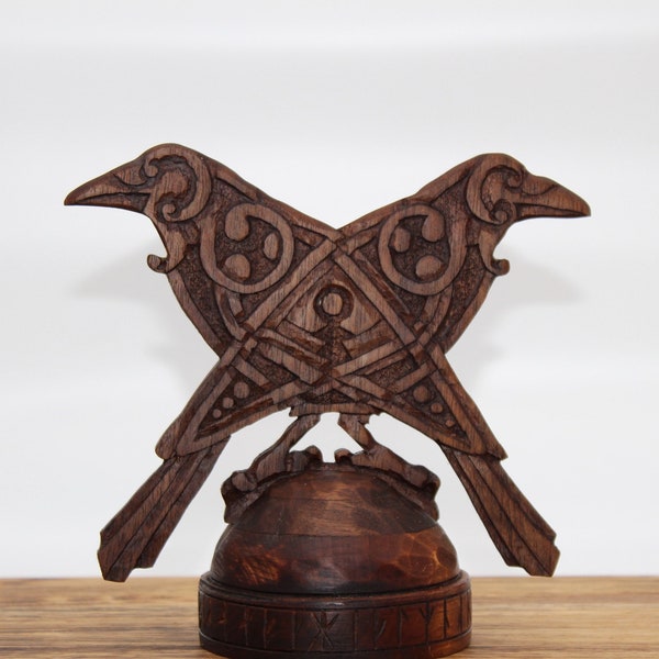 Wooden Figurine of Huginn and Muninn, Wooden Viking Ravens, Pagan Statue, Viking Home Decor, Norse Mythology, Nordic style, Asatru, Odinism