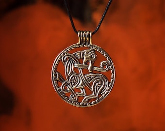 Viking Wolf Fenrir Amulet, Norse Mythology Pendant, Handmade