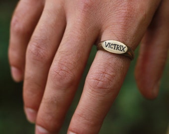 Personalized Ancient Rome style ring with Victrix, solid jewelry for Roman reenactment and history lovers, and legionary reenactors