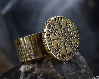 Vegvisir Ring, Viking Compass Signet, Rustic