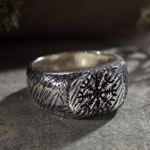 The Helm of Awe or Helm of Terror sterling silver ring, Nordic Signet Ring, Solid and Rustic Ring for men and women, gift for Viking lover