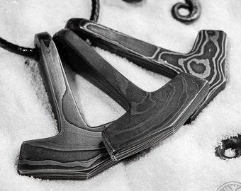 Thor's Hammer Forged Pendant, Mjollnir, Mjolnir, Thor Jewelry, Viking Jewelry, Norse Jewelry, Damascus, Damascus Pendant, SCA, LARP