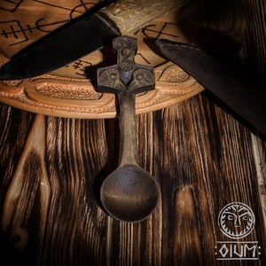 Huginn, Muninn, Ravens, Thor, Mjolnir, Medieval Spoon, Viking Spoon Wood Cutlery, Medieval Kitchen, Dining Appliances, Viking Kitchen, Norse