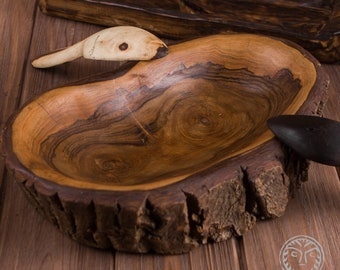 Carved Wood Plate, Rustic Wooden Bowl, Viking Norse Dish