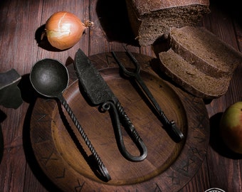 Hand Forged Iron Dinner Set, Medieval Viking Cutlery