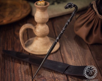 Handgeschmiedete Wikinger Gabel, Widderkopf, Mittelalter Besteck