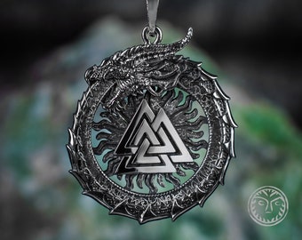 Ouroboros Valknut Pendant, Jörmungandr Serpent Necklace, Viking Jewelry
