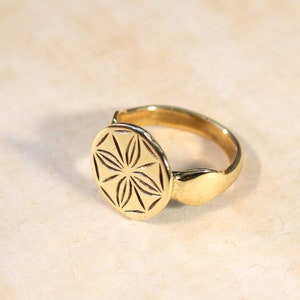 Replica Brass Ring, Ancient Ring, Bird Jewelry, Medieval Ring, Tribal Jewelry, Reenactment, Flower of Life, SCA Jewelry, LARP Jewelry