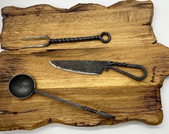 Hand Forged Dinner Set, Rustic Kitchen, Kitchen Accessories, Viking Cutlery, Medieval Cutlery, Dining Appliances, Reenactment, SCA, Replica