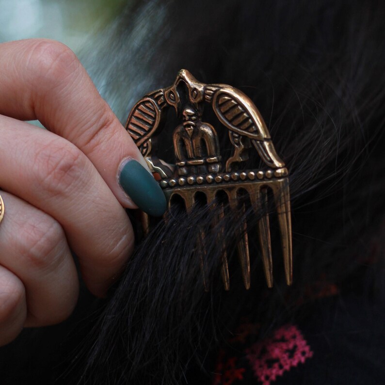 Bronze Odin Raven Comb, Viking Norse Hair Amulet image 8