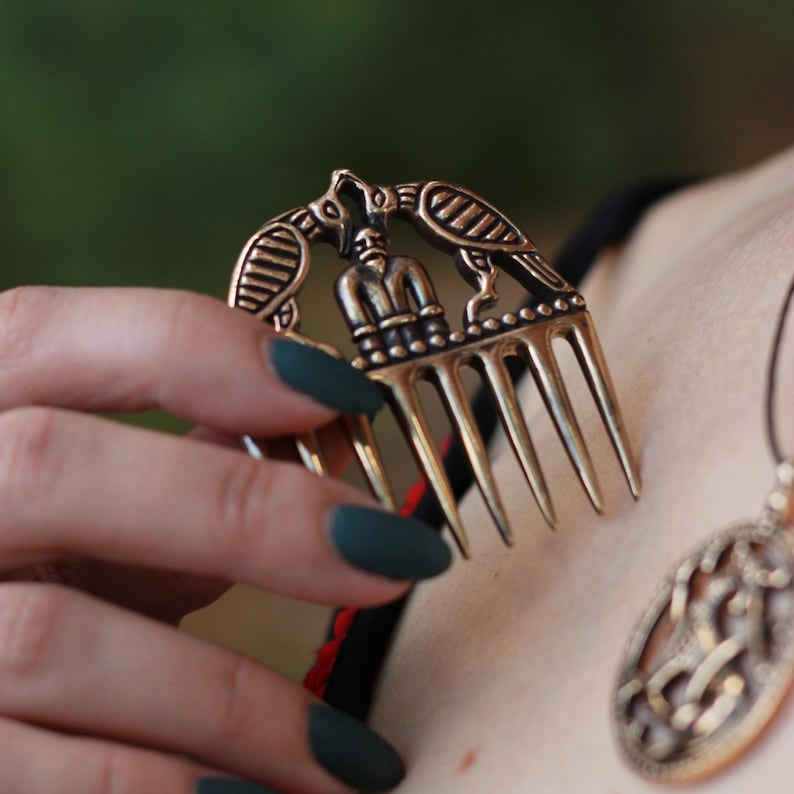Bronze Odin Raven Comb, Viking Norse Hair Amulet image 2