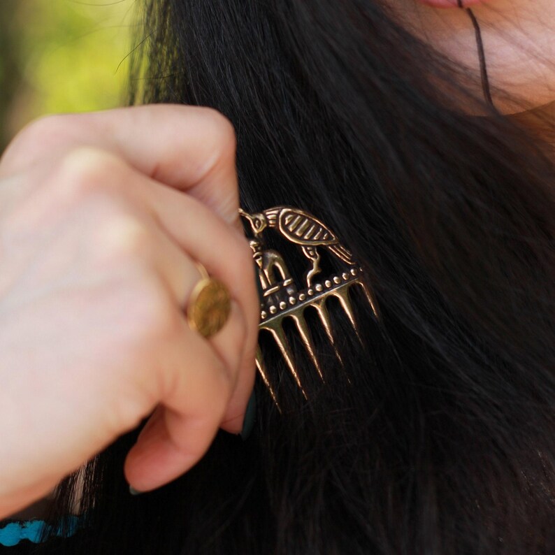 Bronze Odin Raven Comb, Viking Norse Hair Amulet image 6