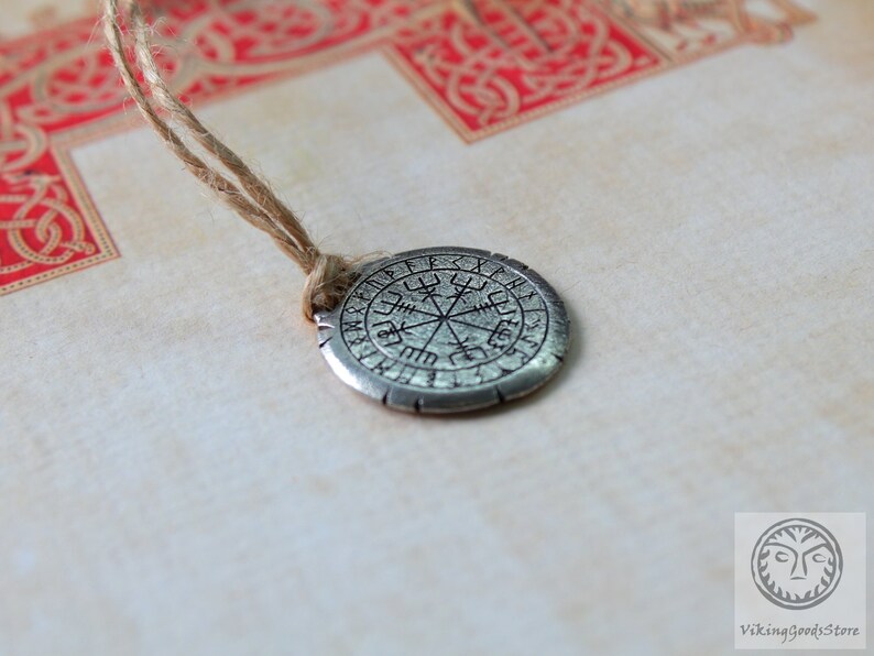Reenactment Norse Pendant Solid Rune Jewelry Rustic Viking Compass Vegvisir Necklace LARP SCA Asatru Nordic Pagan Jewelry Viking