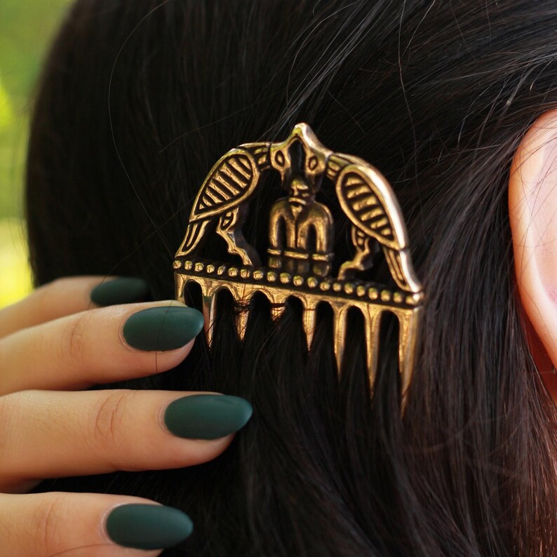 Bronze Odin Raven Comb, Viking Norse Hair Amulet image 7