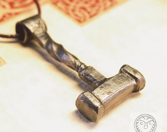 Forged Iron Thor's Hammer Pendant, Viking Mjolnir Necklace