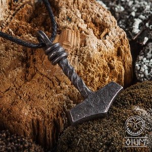 Twisted Thor's Hammer Forged Pendant, Mjolnir, Viking Jewelry