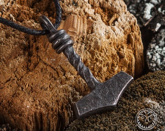 Twisted Thor's Hammer Forged Pendant, Mjolnir, Viking Jewelry