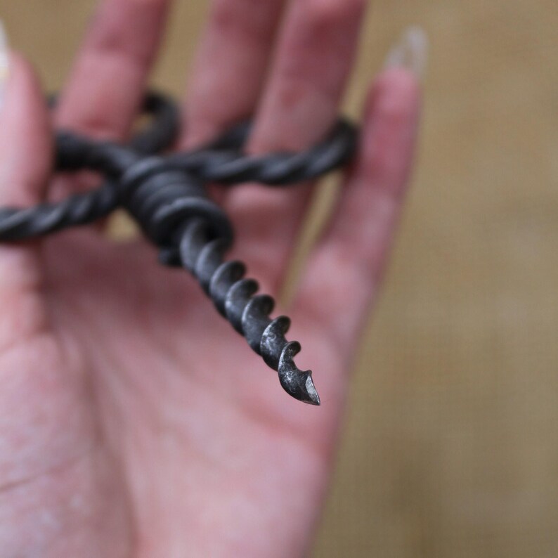 Hand Forged Iron Corkscrew, Medieval Kitchen Accessories image 5
