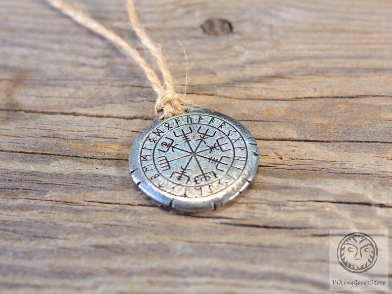 Reenactment Norse Pendant Solid Rune Jewelry Rustic Viking Compass Vegvisir Necklace LARP SCA Asatru Nordic Pagan Jewelry Viking