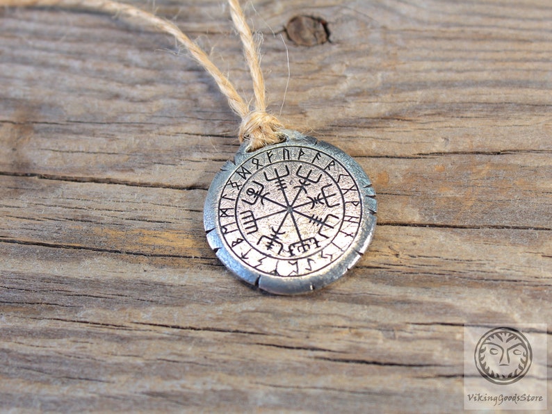 Reenactment Norse Pendant Solid Rune Jewelry Rustic Viking Compass Vegvisir Necklace LARP SCA Asatru Nordic Pagan Jewelry Viking