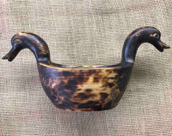 Carved Wood Bowl with Duck Heads, Norse Viking Bratyna