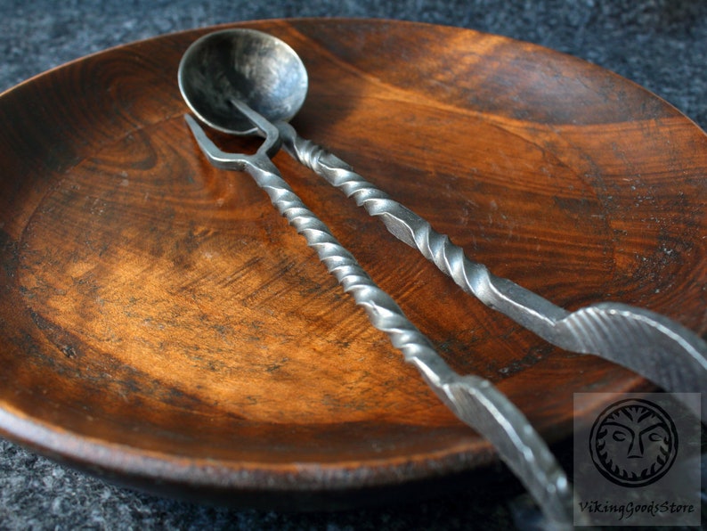 LARP Medieval Cutlery Rustic Kitchen Horse Head SCA Forged Viking Dining Appliances Horse Accessories Reenactment Replica,Spoon,Fork