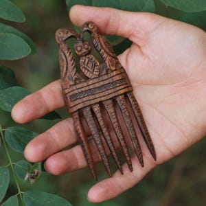 Hand Carved Wooden Comb, Odin Raven, Viking Norse Style