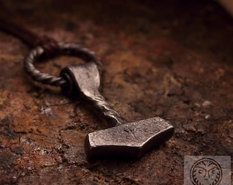 Forged Iron Thor's Hammer Pendant, Viking Mjolnir Keyring