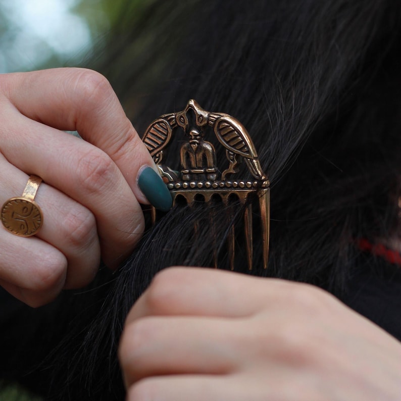Bronze Odin Raven Comb, Viking Norse Hair Amulet image 9