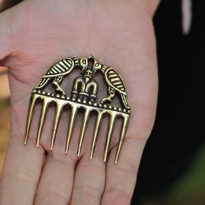 Bronze Odin Raven Comb, Viking Norse Hair Amulet image 3