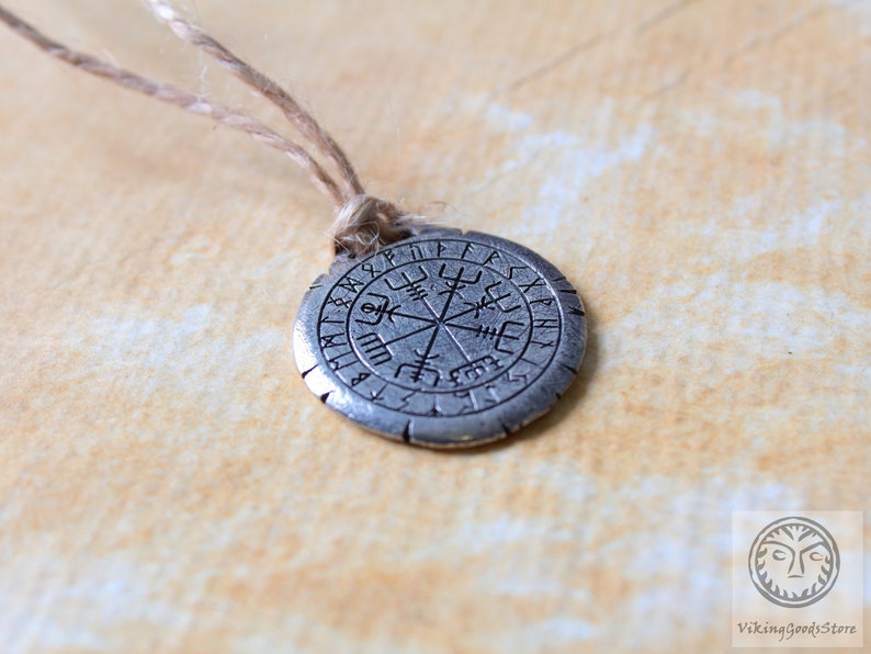 Reenactment Norse Pendant Solid Rune Jewelry Rustic Viking Compass Vegvisir Necklace LARP SCA Asatru Nordic Pagan Jewelry Viking