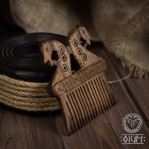 Hand Carved Wooden Comb, Medieval Horse Design, Museum Copy