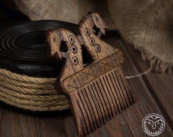 Hand Carved Wooden Comb, Medieval Horse Design, Museum Copy