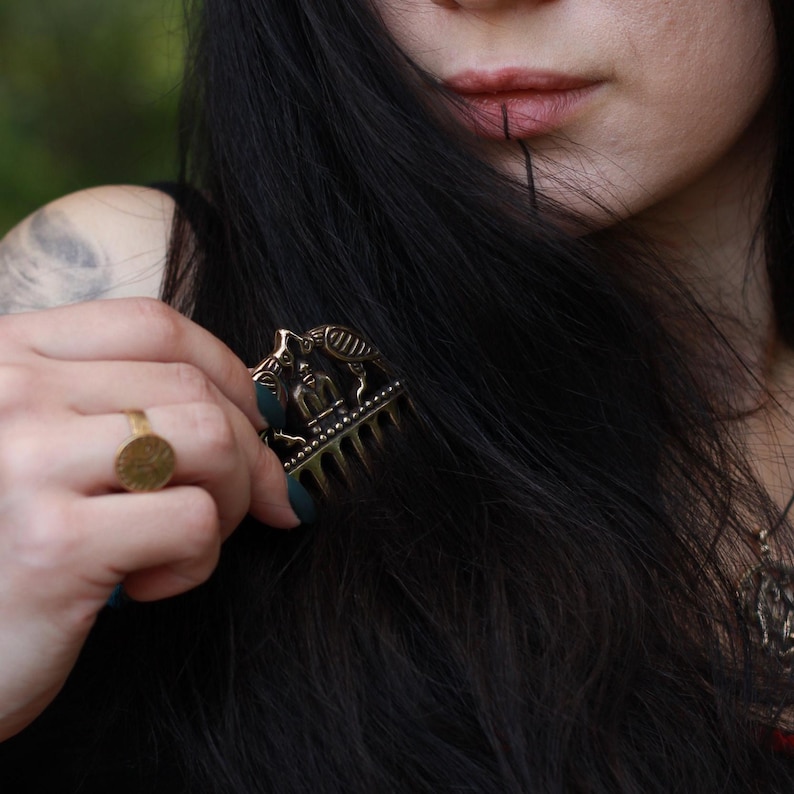Bronze Odin Raven Comb, Viking Norse Hair Amulet image 5
