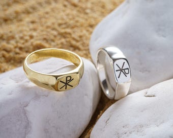Anillo cristiano con el símbolo Chi Rho, anillo cristograma