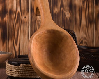 Hand Carved Wooden Ladle, Norse Viking Bowl, Rustic Kitchen