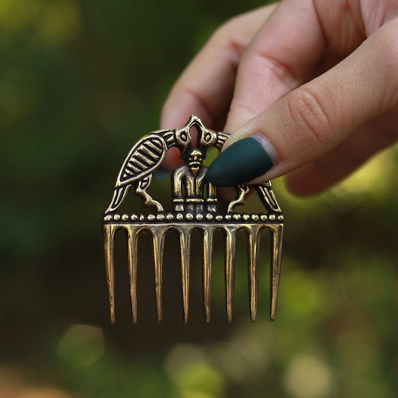 Bronze Comb, Odin, Odin Art, Odin Raven, Huginn, Muninn, Medieval Comb, Viking, Asatru, Norse, Scandinavian, LARP, Reenactment, Museum Copy