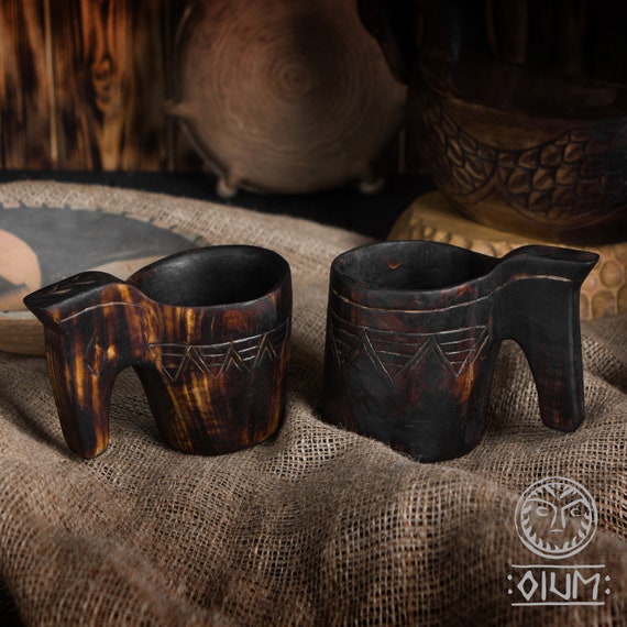 Hand Carved Wooden Mug, Norse Viking Cup, Medieval Style